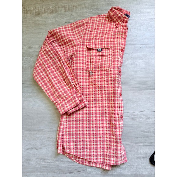 Columbia Super Bahama Women's Long Sleeve Shirt orange salmon‎ plaid - Picture 3 of 10
